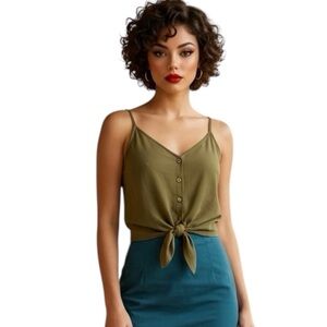 REVAMPED Olive Utility Tie-Front Cami | Coastal Cowgirl Minimalist XS